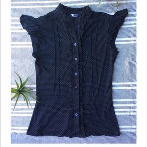 Button up blouse. Navy blue polka dot. Sz. XS